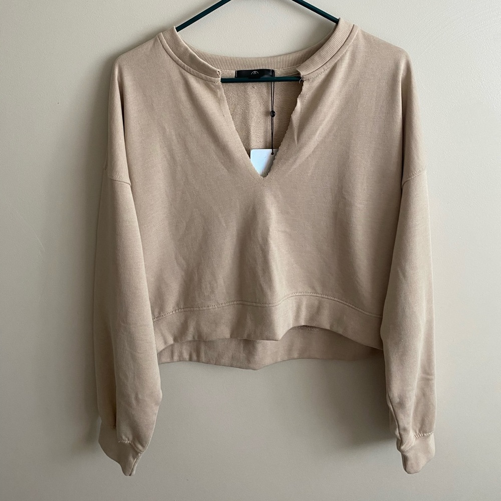 Missguided Tan Cropped Sweatshirt